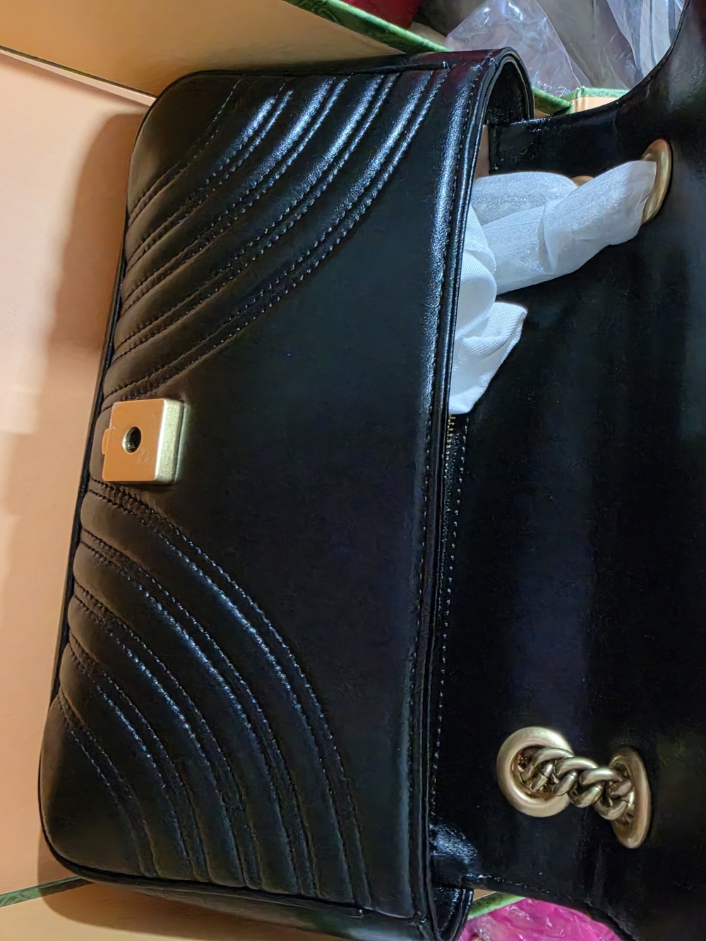 Black Quilted Women’s Shoulder Bag with Gold Hardware
